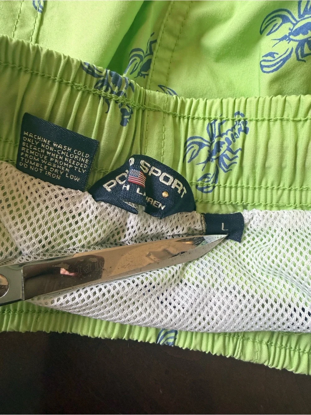Polo Sport Ralph Lauren Swim Trunks Shorts Mens L Green Blue Lobsters Resort